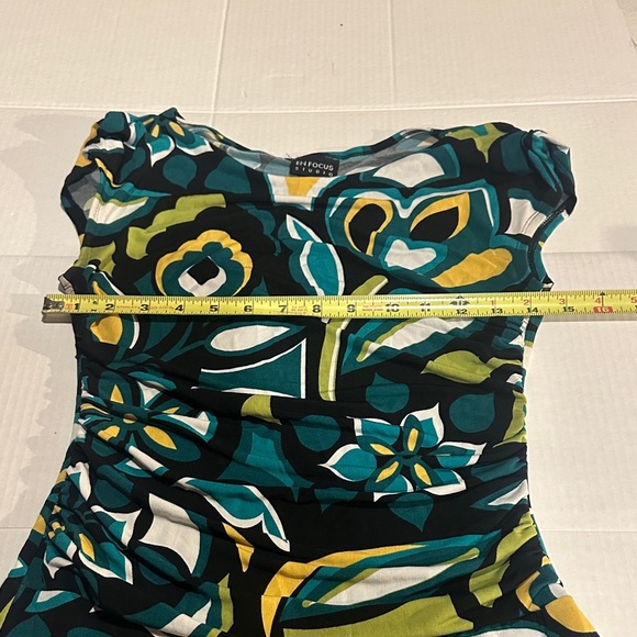 En Focus Studio Floral Pattern black blue Dress w ruched waist stretchy fabric - Picture 3 of 8